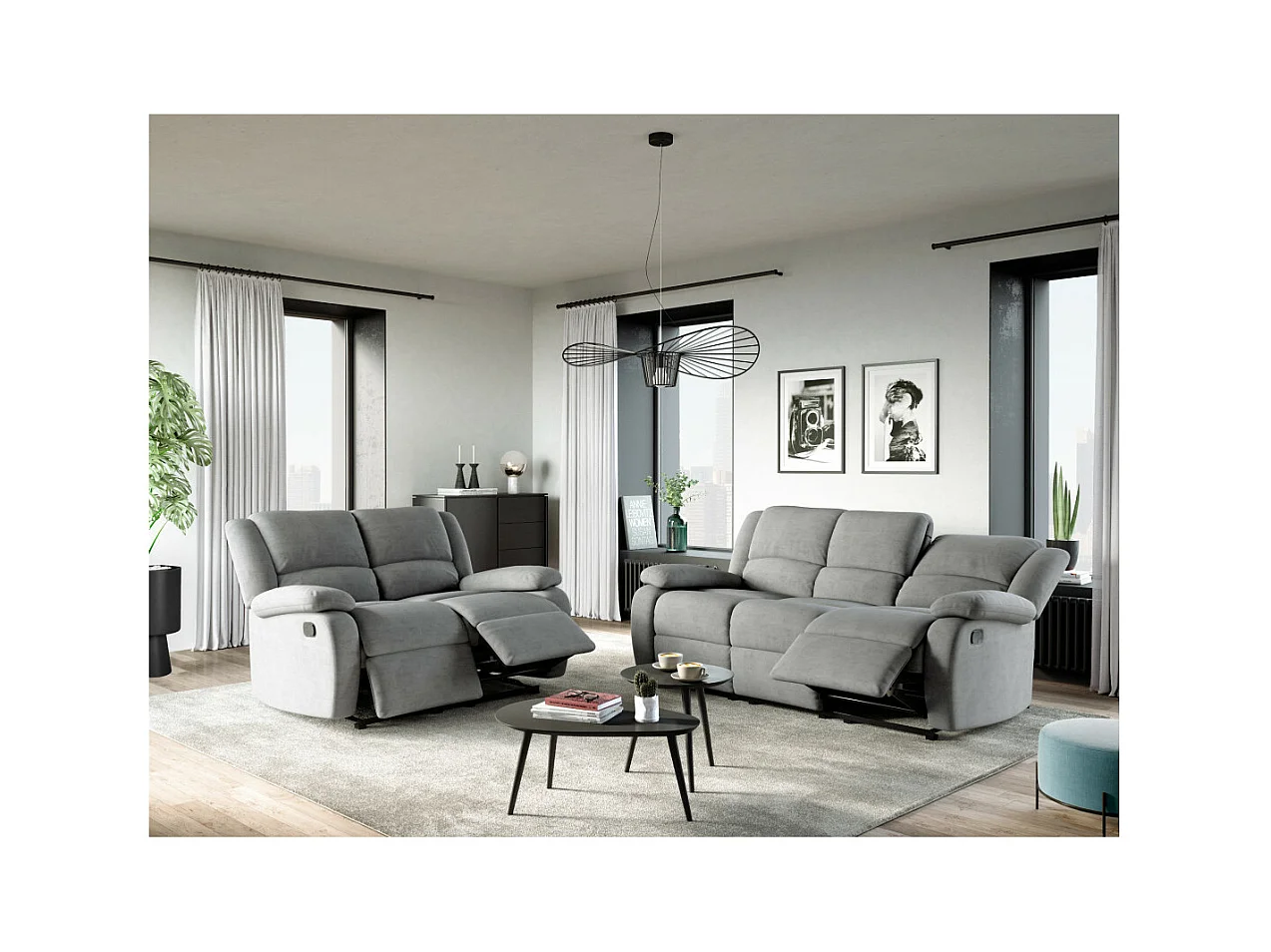 Canapé Relaxation 2 places en microfibre Léo - Gris - L143 x 93 x 96cm - Loungitude