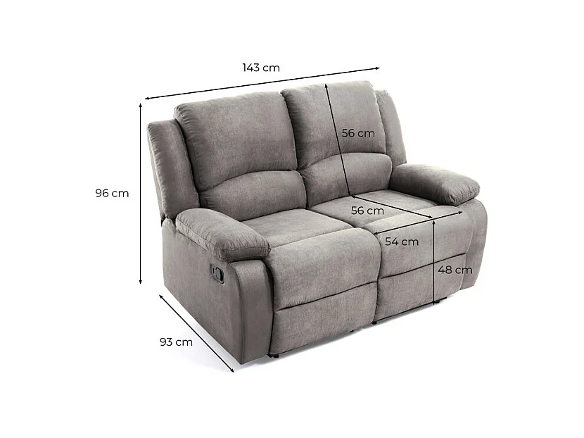 Canapé Relaxation 2 places en microfibre Léo - Gris - L143 x 93 x 96cm - Loungitude
