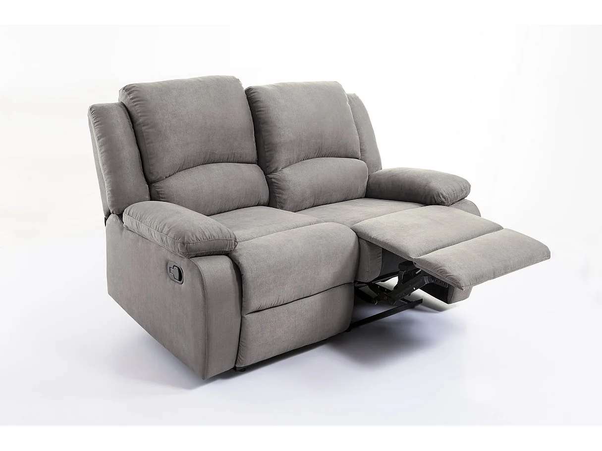 Canapé Relaxation 2 places en microfibre Léo - Gris - L143 x 93 x 96cm - Loungitude