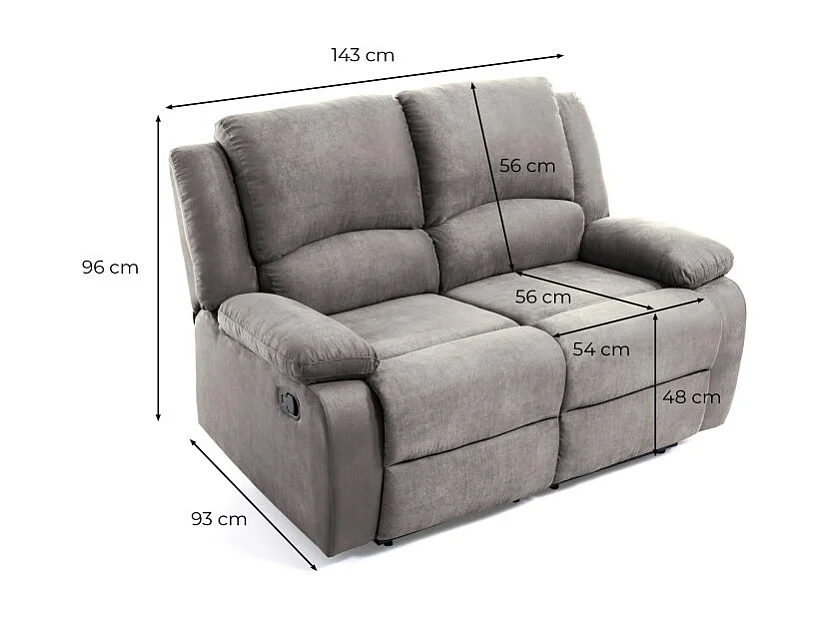 Canapé Relaxation 2 places en microfibre Léo - Gris - L143 x 93 x 96cm - Loungitude