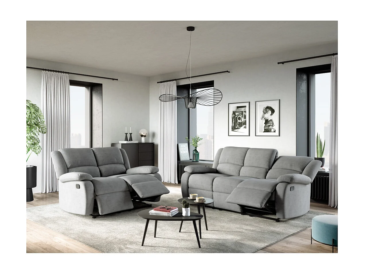 Canapé Relaxation 2 places en microfibre Léo - Gris - L143 x 93 x 96cm - Loungitude
