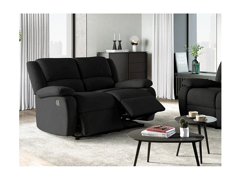 Canapé Relaxation 2 places en microfibre Léo - Noir - L143 x 93 x 96cm - Loungitude