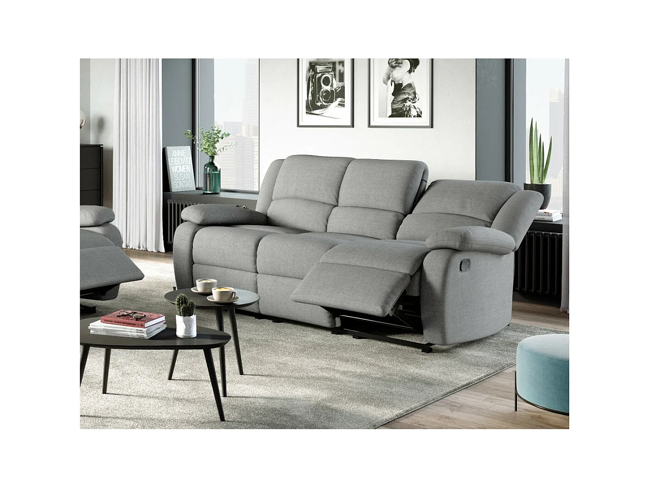 Canapé Relaxation 3 places Léo en Tissu - Gris clair - L193 x 93 x 96cm - Loungitude