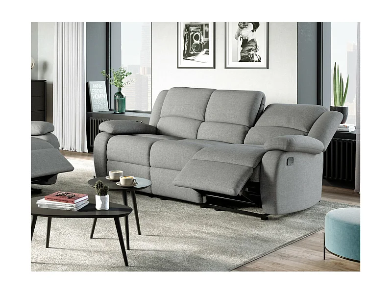 Canapé Relaxation 3 places Léo en Tissu - Gris clair - L193 x 93 x 96cm - Loungitude