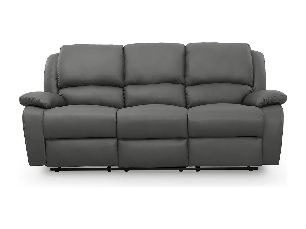 Canapé Relaxation 3 places Simili cuir Léo - Gris - L193 x 93 x 96cm - Loungitude