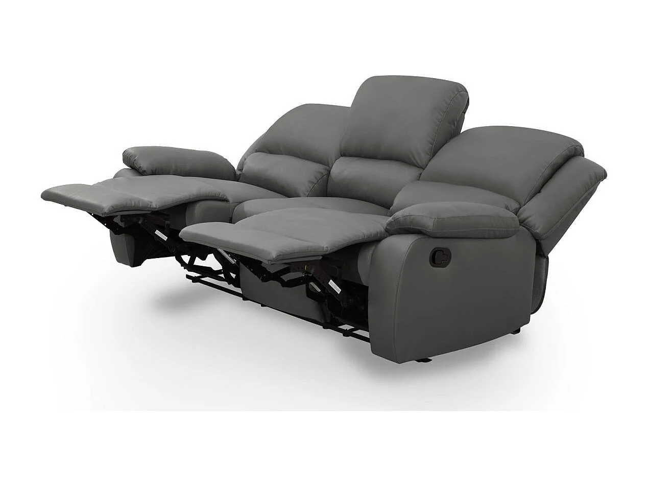 Canapé Relaxation 3 places Simili cuir Léo - Gris - L193 x 93 x 96cm - Loungitude