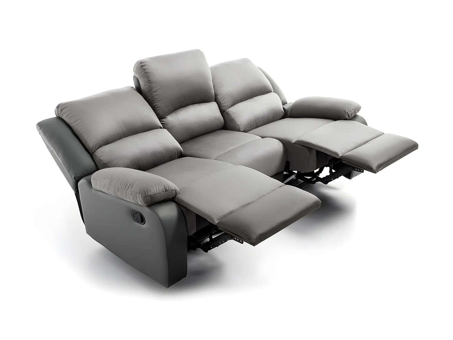 Canapé Relaxation 3 places Microfibre et Simili Léo - Gris - L193 x 93 x 96cm - Loungitude
