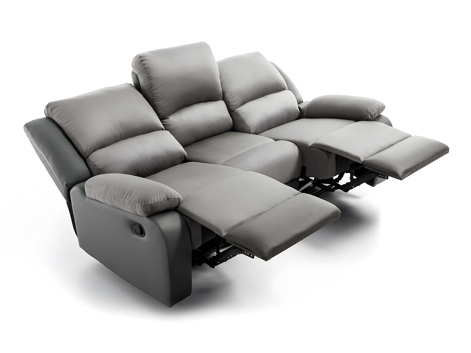 Canapé Relaxation 3 places Microfibre et Simili Léo - Gris - L193 x 93 x 96cm - Loungitude