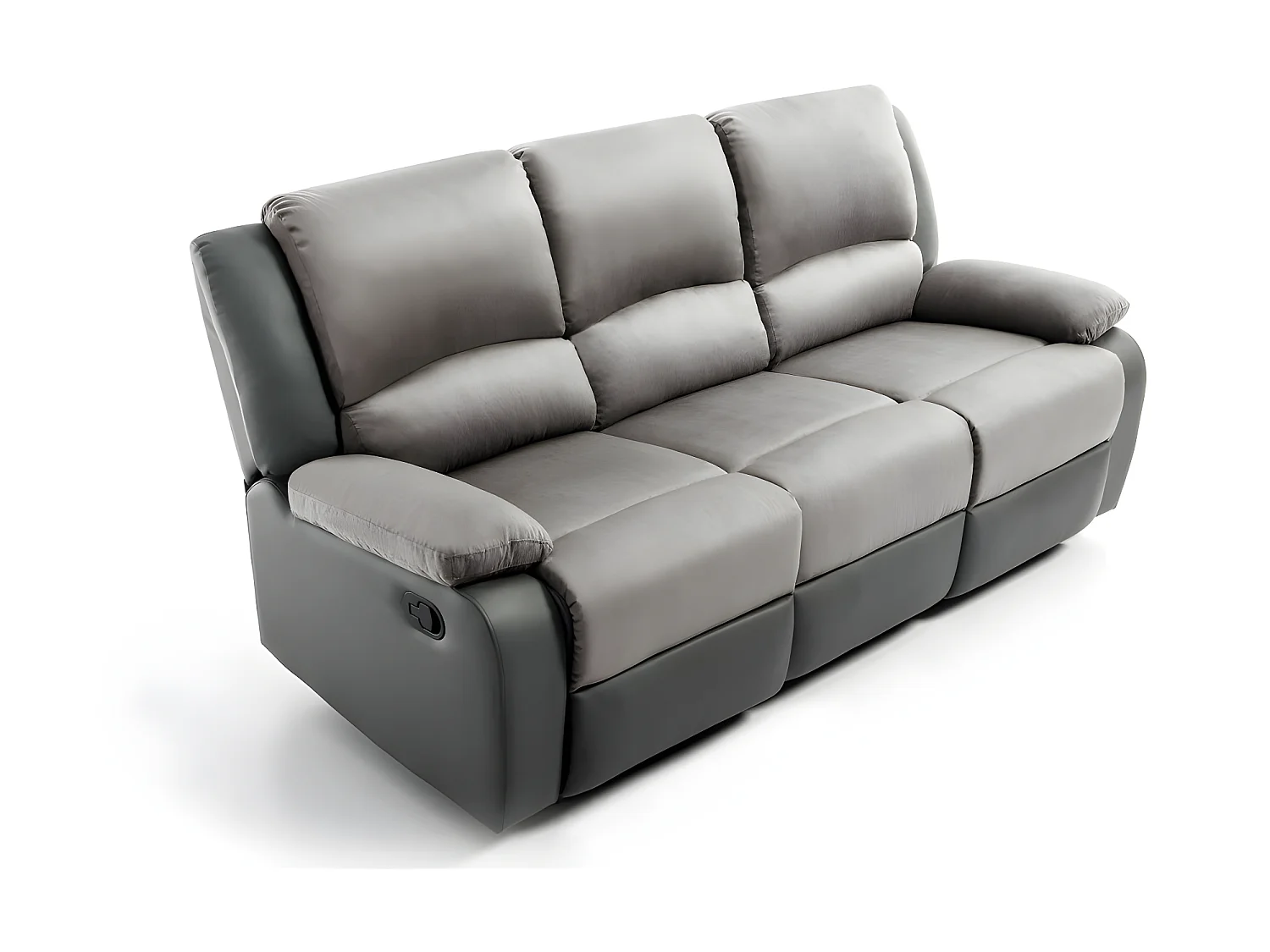 Canapé Relaxation 3 places Microfibre et Simili Léo - Gris - L193 x 93 x 96cm - Loungitude