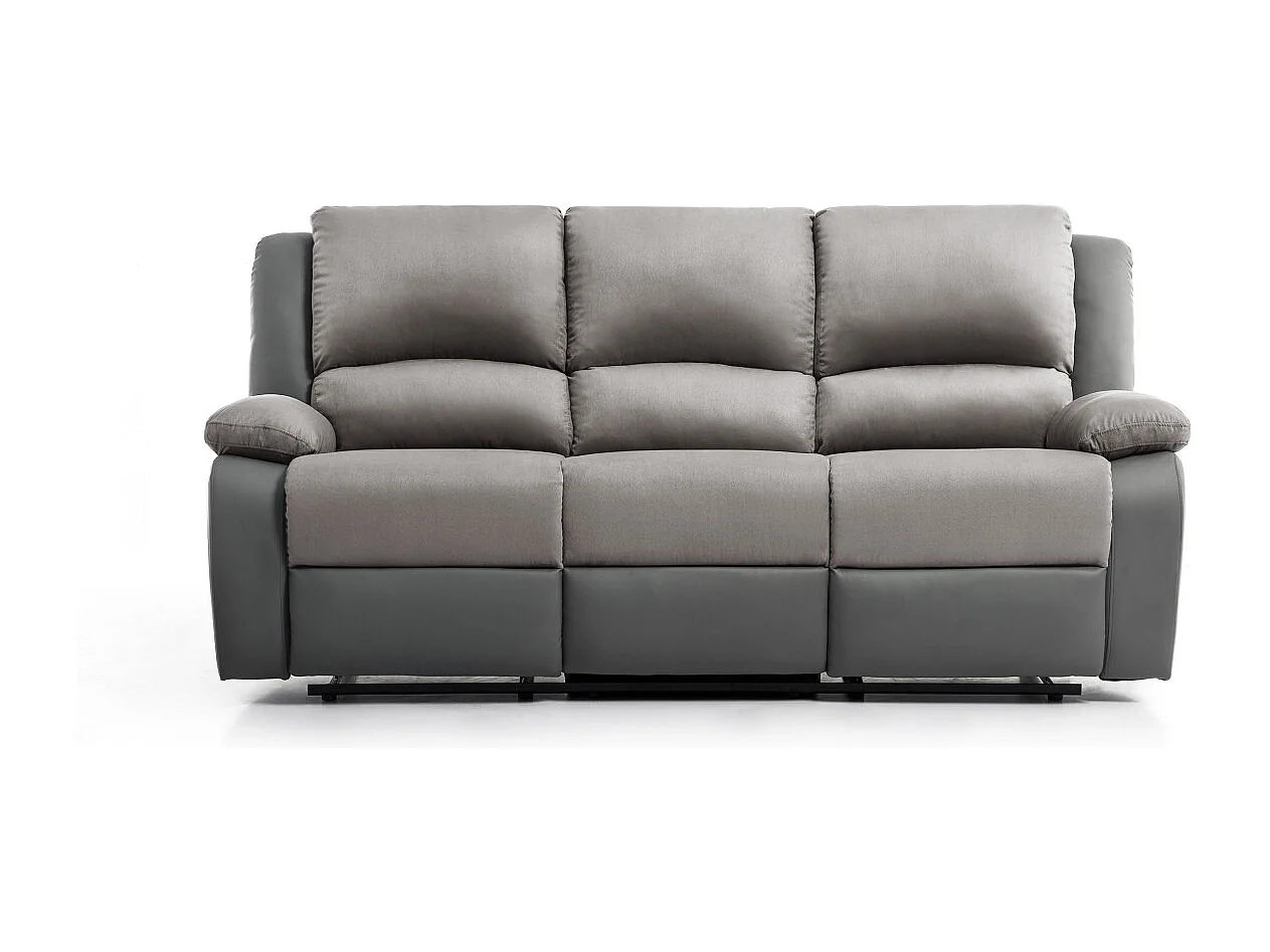 Canapé Relaxation 3 places Microfibre et Simili Léo - Gris - L193 x 93 x 96cm - Loungitude