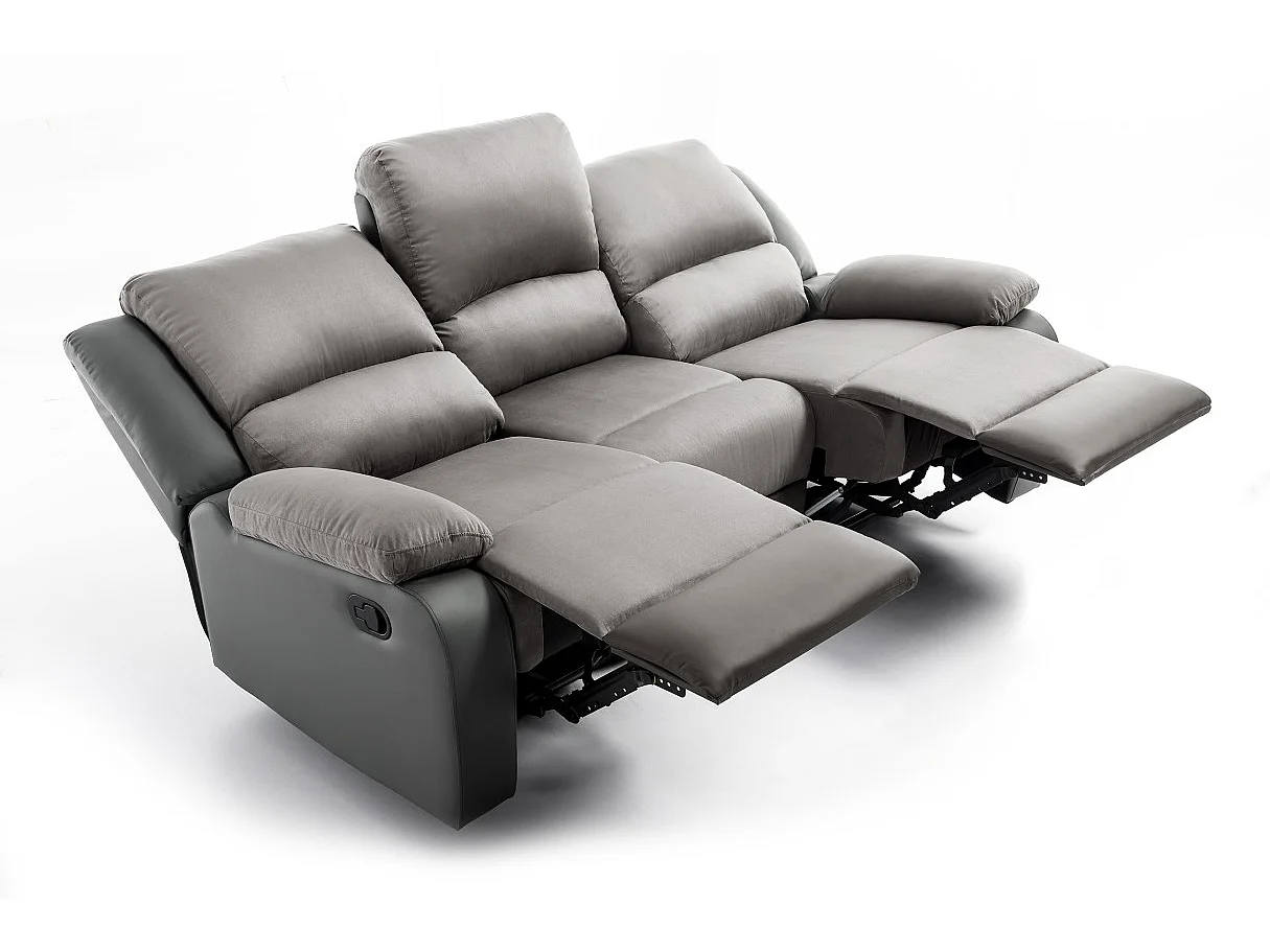 Canapé Relaxation 3 places Microfibre et Simili Léo - Gris - L193 x 93 x 96cm - Loungitude