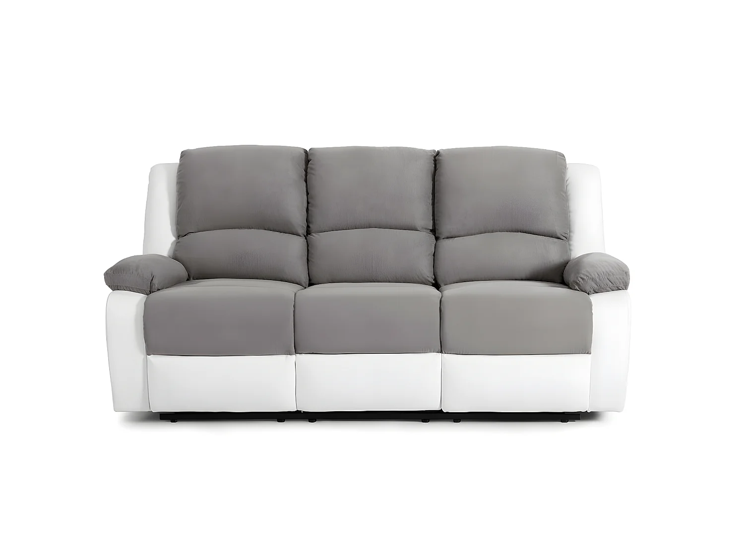 Canapé Relaxation 3 places Microfibre et Simili Léo - Blanc et Gris - L193 x 93 x 96cm - Loungitude