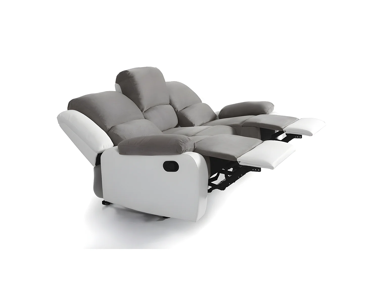 Canapé Relaxation 3 places Microfibre et Simili Léo - Blanc et Gris - L193 x 93 x 96cm - Loungitude