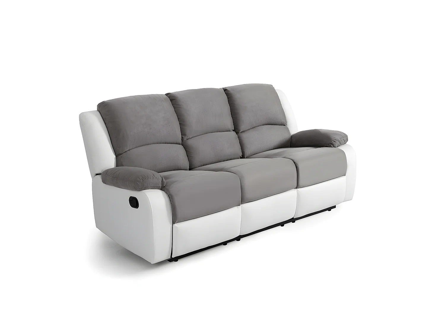 Canapé Relaxation 3 places Microfibre et Simili Léo - Blanc et Gris - L193 x 93 x 96cm - Loungitude