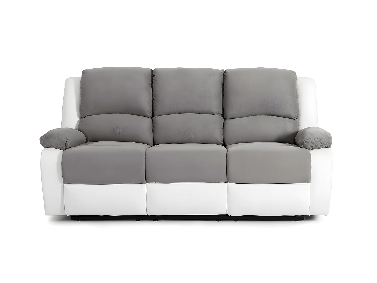 Canapé Relaxation 3 places Microfibre et Simili Léo - Blanc et Gris - L193 x 93 x 96cm - Loungitude