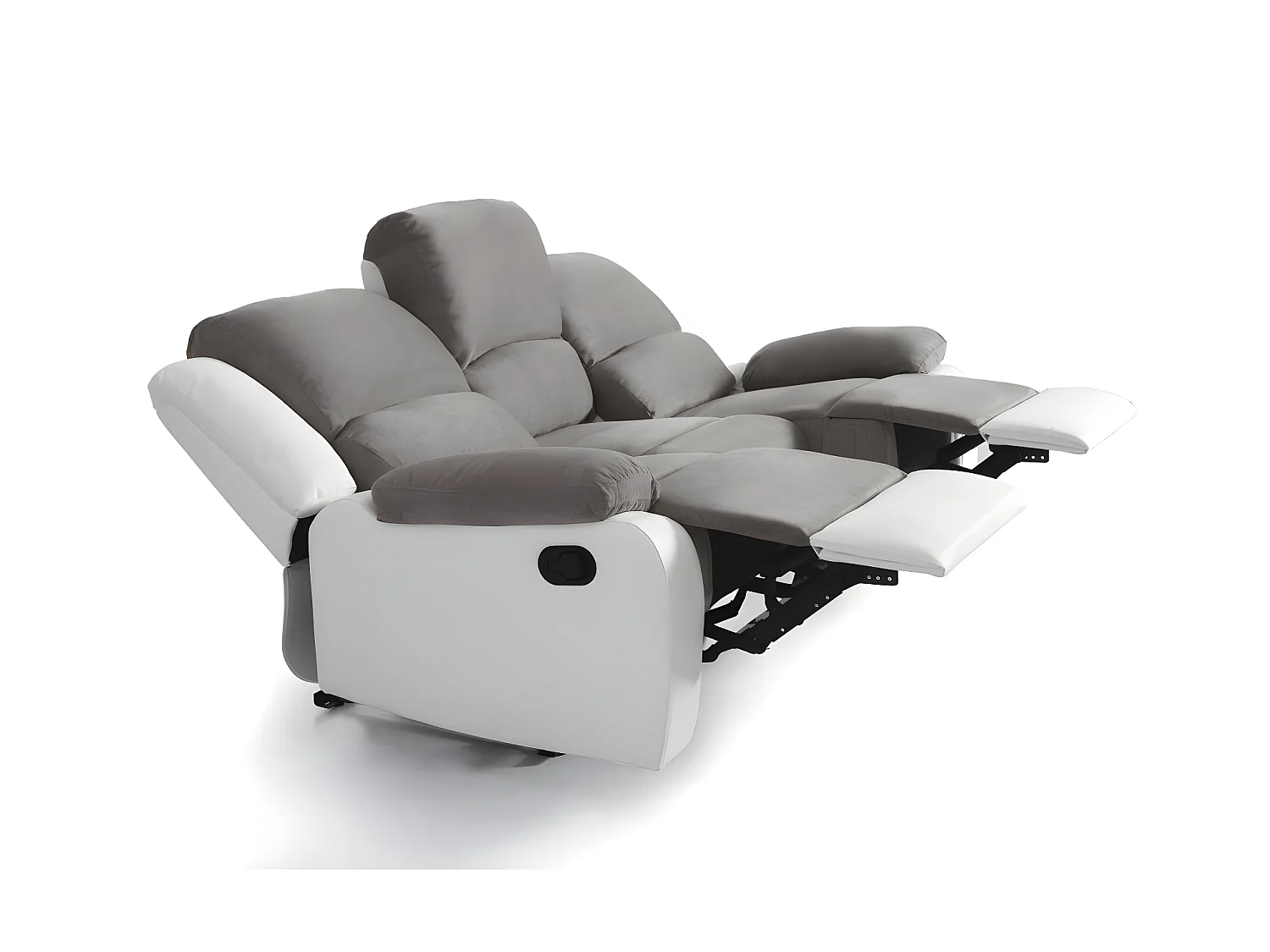 Canapé Relaxation 3 places Microfibre et Simili Léo - Blanc et Gris - L193 x 93 x 96cm - Loungitude