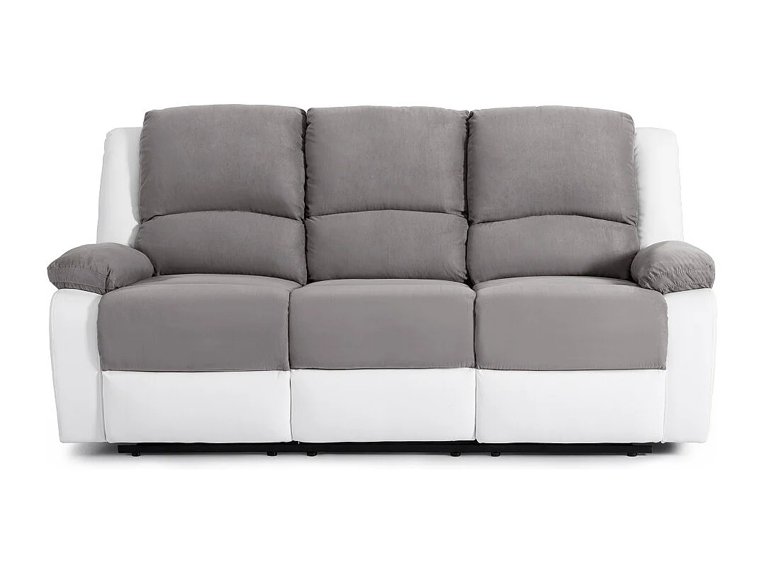 Canapé Relaxation 3 places Microfibre et Simili Léo - Blanc et Gris - L193 x 93 x 96cm - Loungitude