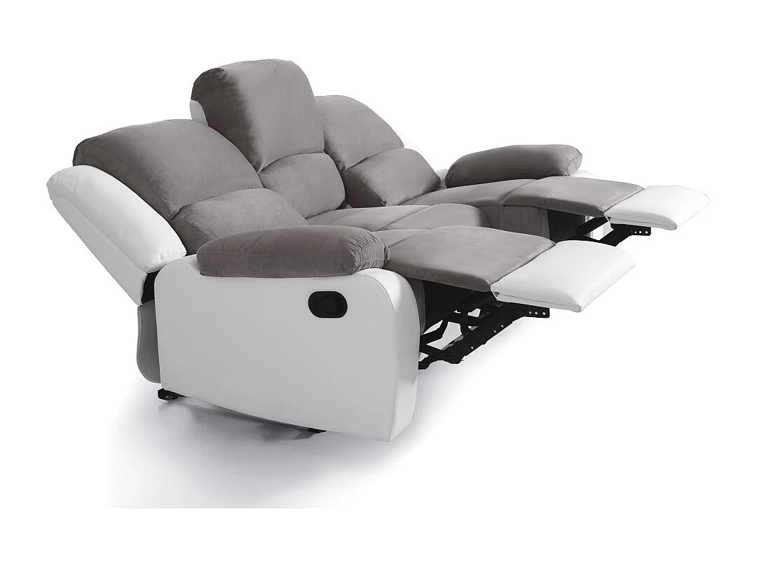 Canapé Relaxation 3 places Microfibre et Simili Léo - Blanc et Gris - L193 x 93 x 96cm - Loungitude