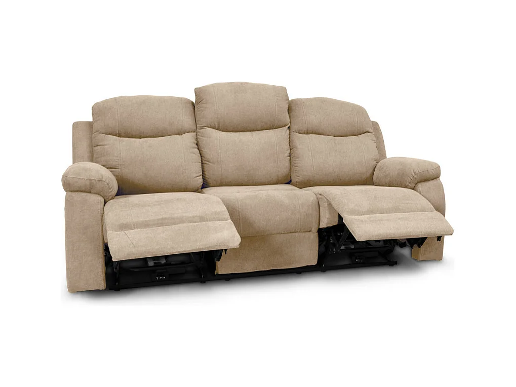 Canapé de relaxation manuel 3 places en tissu Bona - Beige - L211 x 90 x 100cm - Loungitude