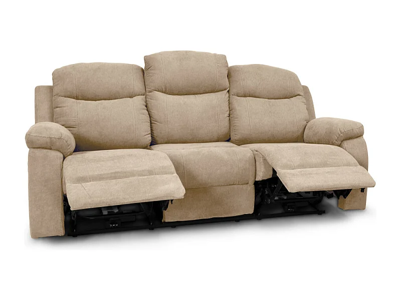 Canapé de relaxation manuel 3 places en tissu Bona - Beige - L211 x 90 x 100cm - Loungitude