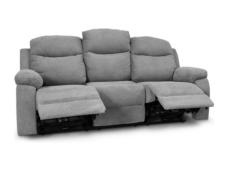 Canapé de relaxation manuel 3 places en tissu Bona - Gris clair - L211 x 90 x 100cm - Loungitude