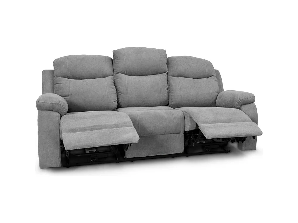 Canapé de relaxation manuel 3 places en tissu Bona - Gris clair - L211 x 90 x 100cm - Loungitude