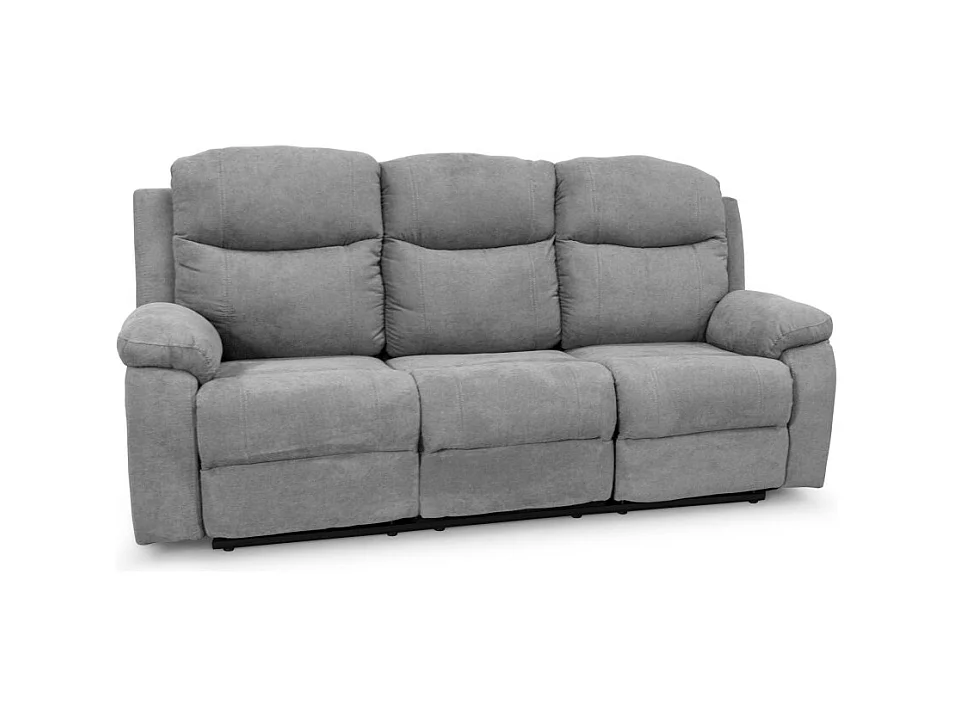 Canapé de relaxation manuel 3 places en tissu Bona - Gris clair - L211 x 90 x 100cm - Loungitude