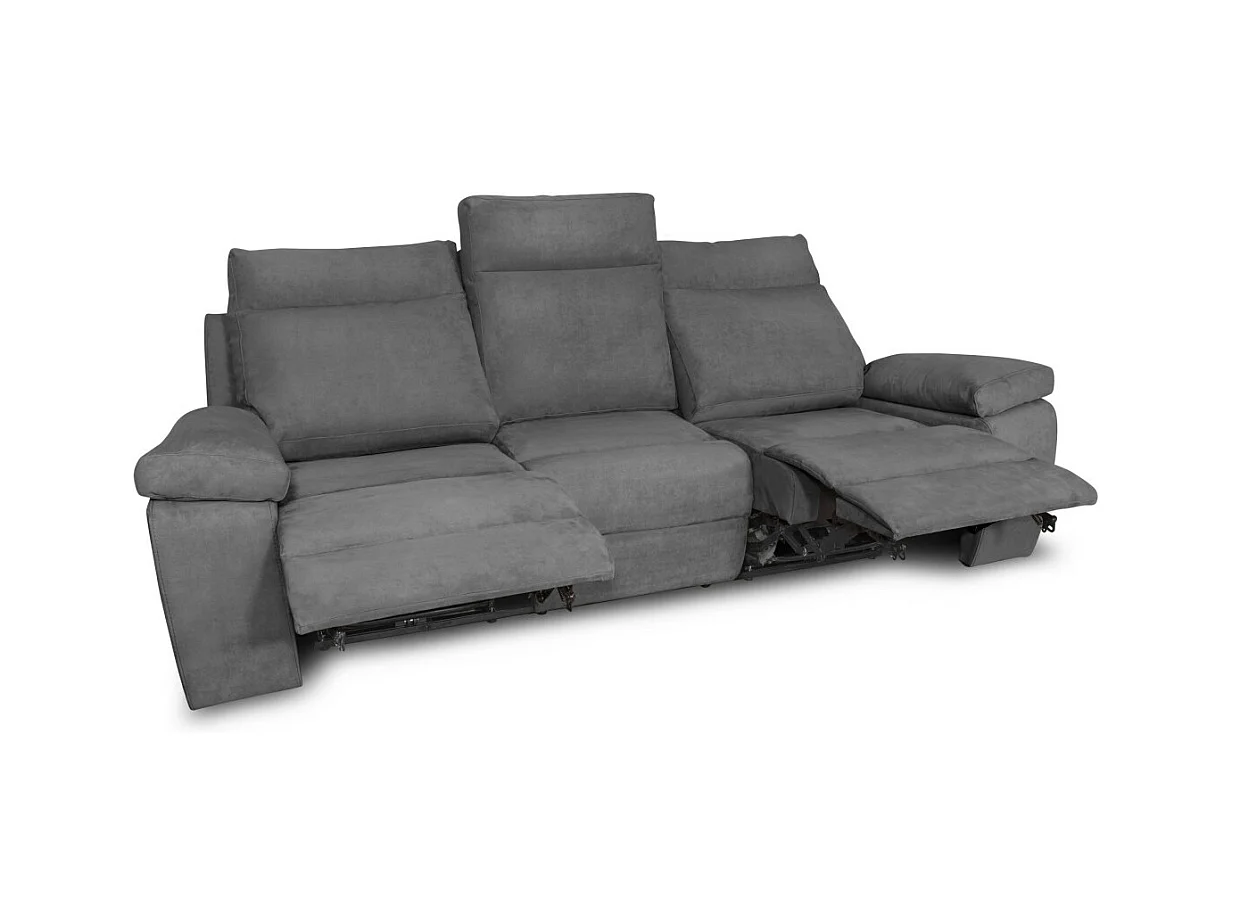 Canapé de relaxation manuel 3 places en tissu Houda - Gris clair - L235 x 93 x 105cm - Loungitude