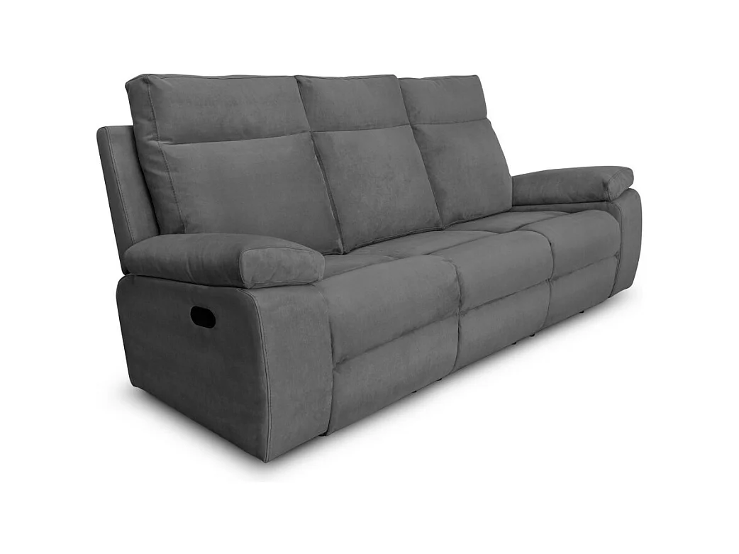 Canapé de relaxation manuel 3 places en tissu Houda - Gris clair - L235 x 93 x 105cm - Loungitude
