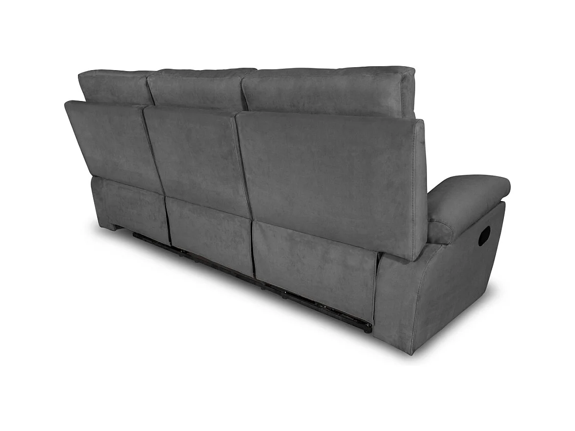 Canapé de relaxation manuel 3 places en tissu Houda - Gris clair - L235 x 93 x 105cm - Loungitude