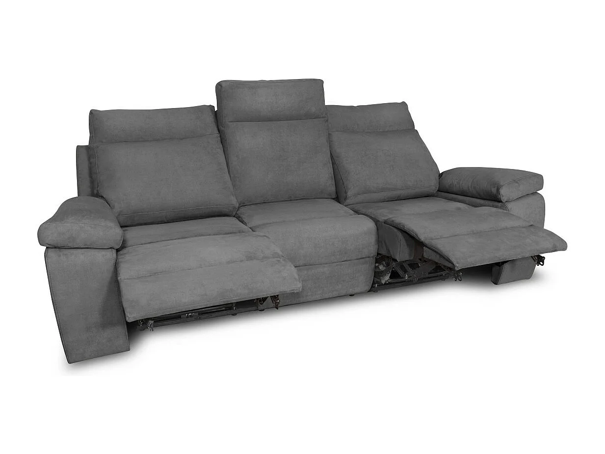 Canapé de relaxation manuel 3 places en tissu Houda - Gris clair - L235 x 93 x 105cm - Loungitude