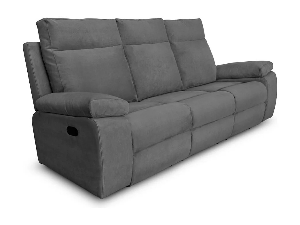 Canapé de relaxation manuel 3 places en tissu Houda - Gris clair - L235 x 93 x 105cm - Loungitude
