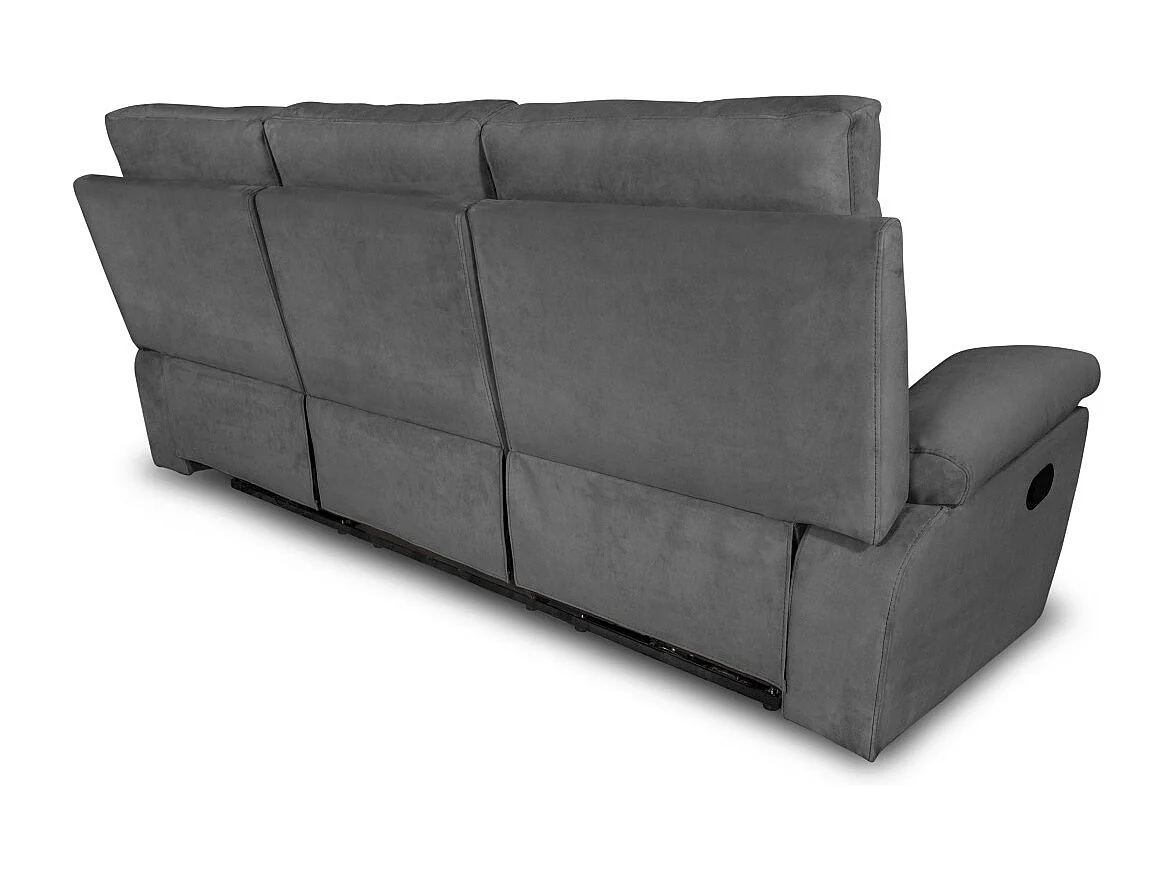 Canapé de relaxation manuel 3 places en tissu Houda - Gris clair - L235 x 93 x 105cm - Loungitude