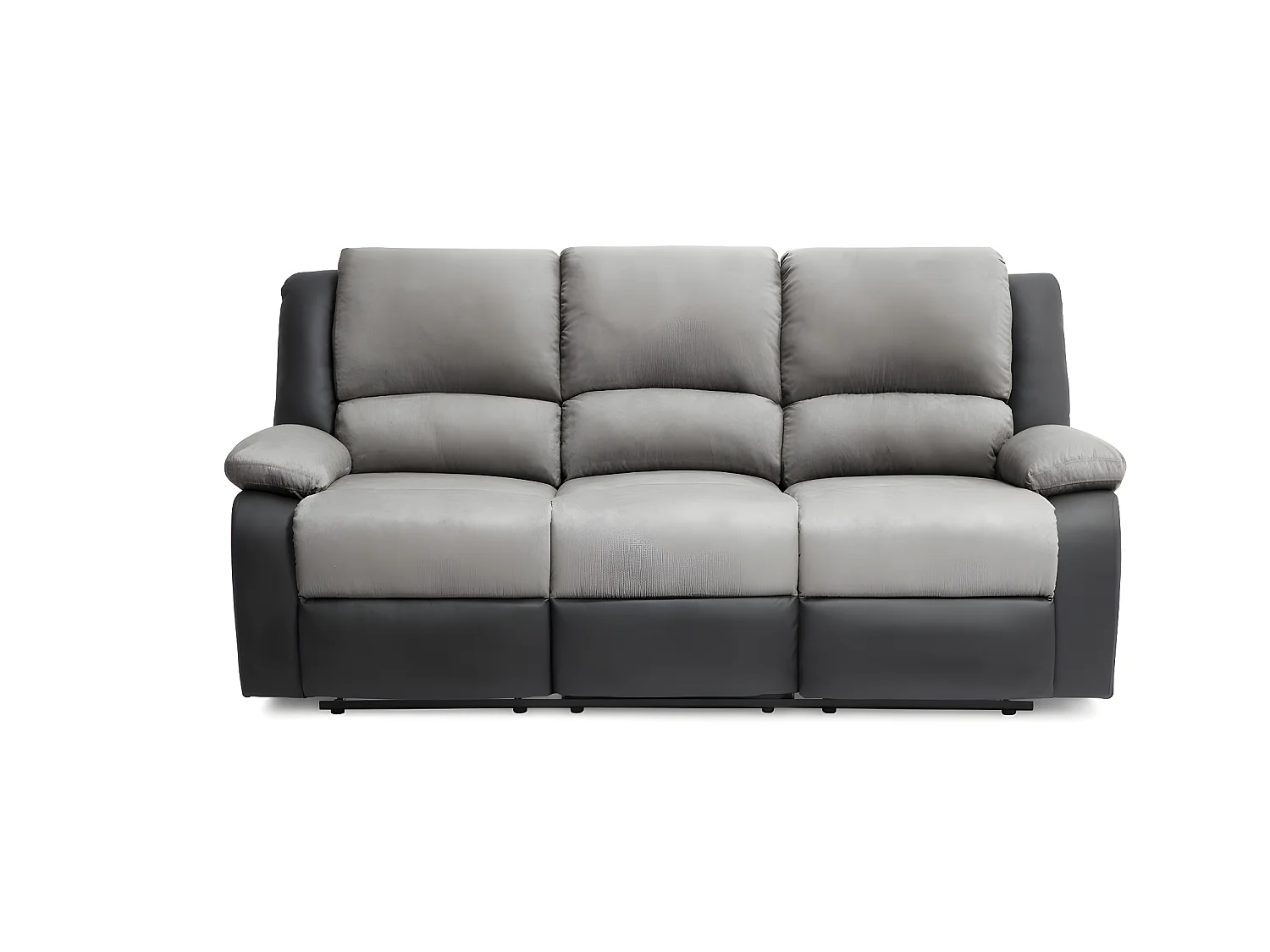 Canapé Relaxation 3 places Microfibre et Simili Léo - Gris et Noir - L193 x 93 x 96cm - Loungitude
