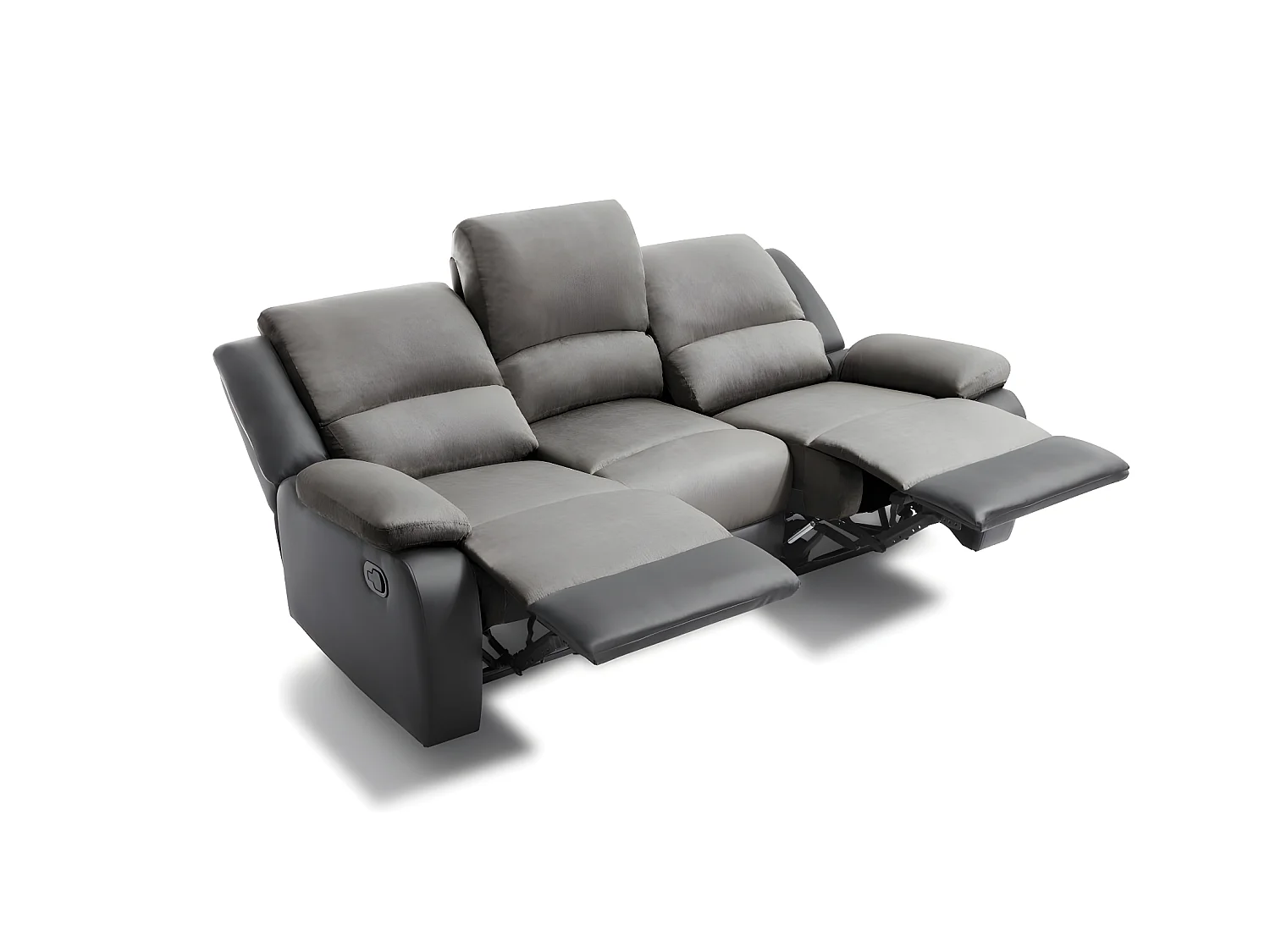 Canapé Relaxation 3 places Microfibre et Simili Léo - Gris et Noir - L193 x 93 x 96cm - Loungitude