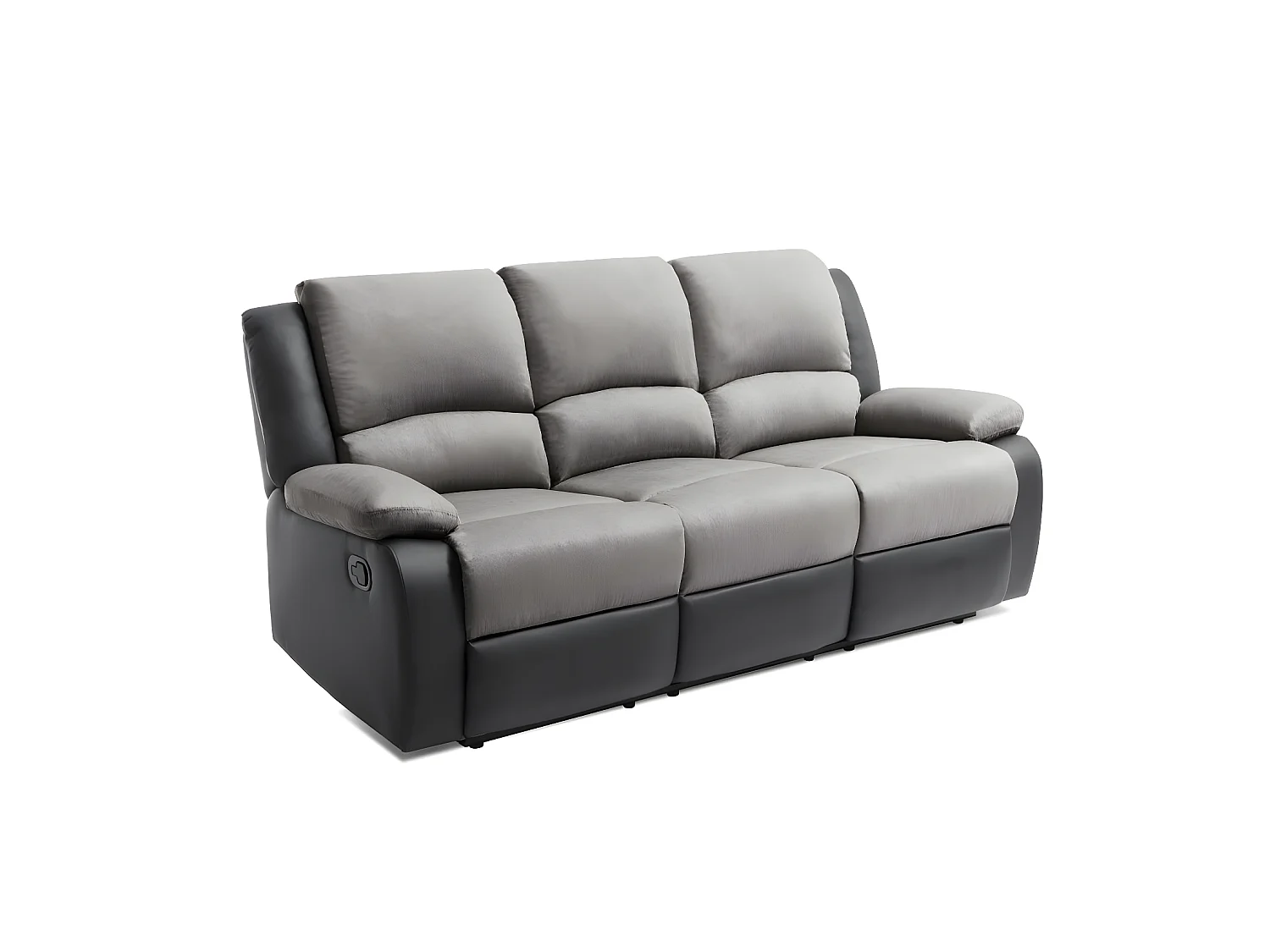 Canapé Relaxation 3 places Microfibre et Simili Léo - Gris et Noir - L193 x 93 x 96cm - Loungitude