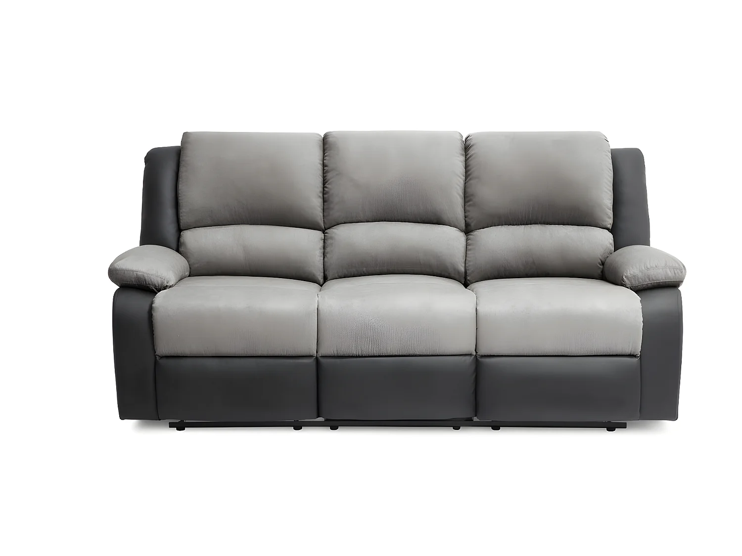 Canapé Relaxation 3 places Microfibre et Simili Léo - Gris et Noir - L193 x 93 x 96cm - Loungitude