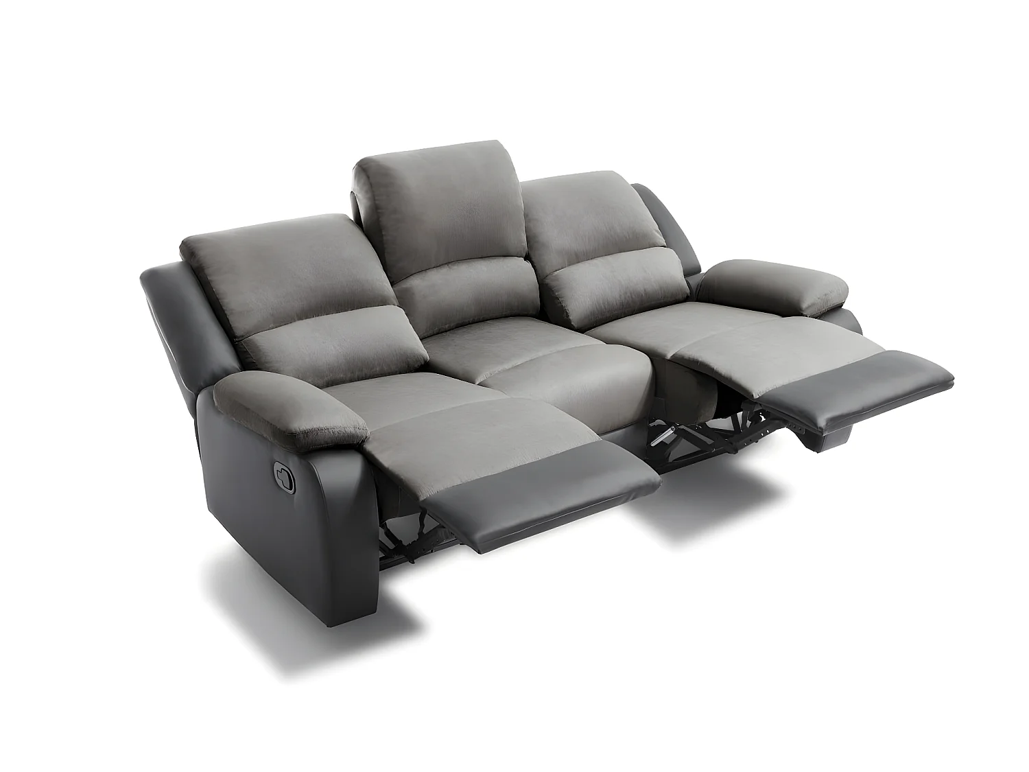 Canapé Relaxation 3 places Microfibre et Simili Léo - Gris et Noir - L193 x 93 x 96cm - Loungitude