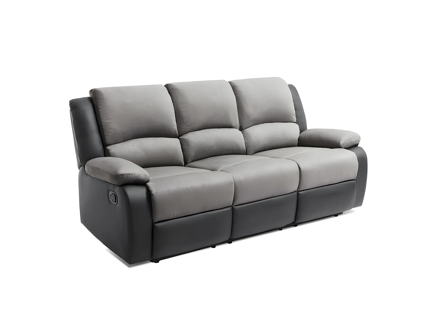 Canapé Relaxation 3 places Microfibre et Simili Léo - Gris et Noir - L193 x 93 x 96cm - Loungitude