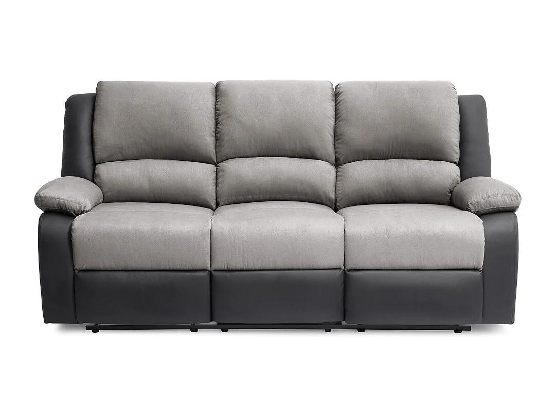 Canapé Relaxation 3 places Microfibre et Simili Léo - Gris et Noir - L193 x 93 x 96cm - Loungitude