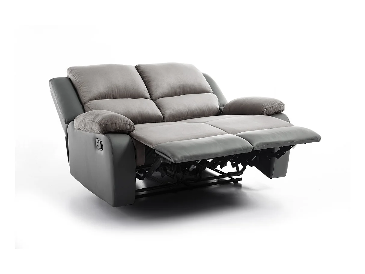 Canapé Relaxation 2 places Microfibre et Simili Léo - Gris - L143 x 93 x 96cm - Loungitude