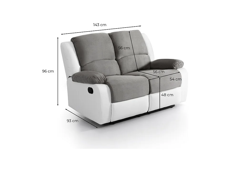 Canapé Relaxation 2 places Microfibre et Simili Léo - Gris - L143 x 93 x 96cm - Loungitude