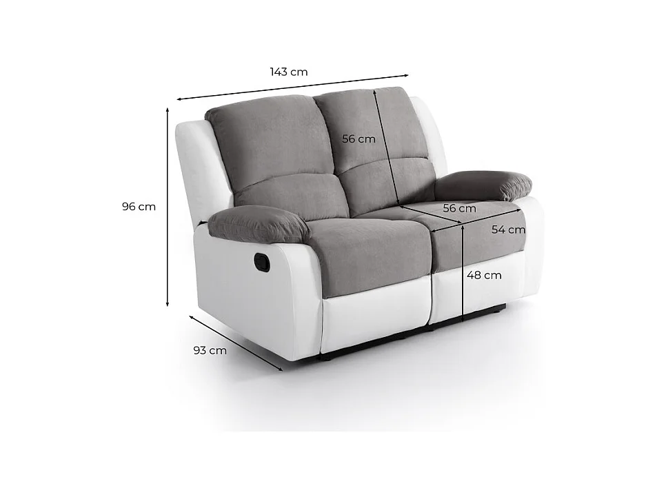 Canapé Relaxation 2 places Microfibre et Simili Léo - Gris - L143 x 93 x 96cm - Loungitude