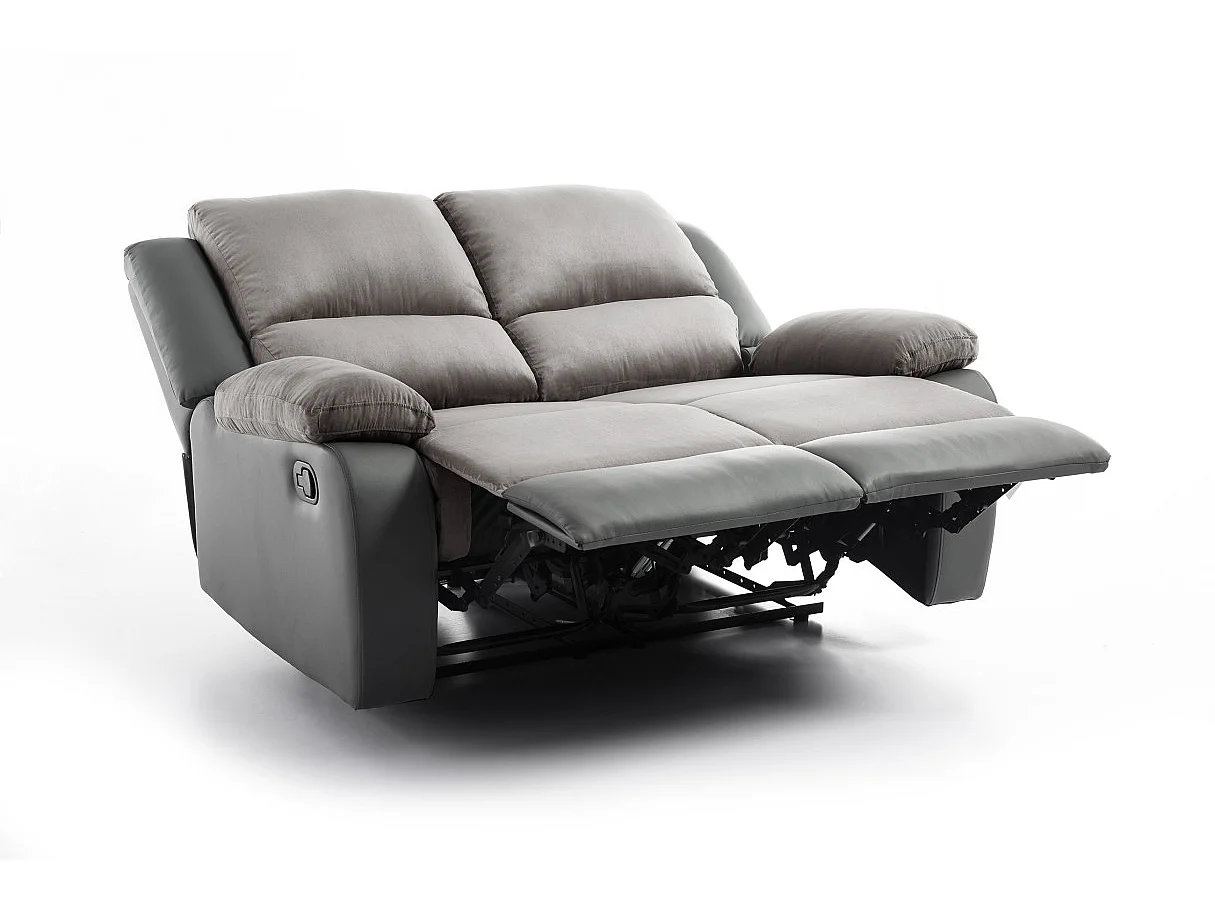 Canapé Relaxation 2 places Microfibre et Simili Léo - Gris - L143 x 93 x 96cm - Loungitude