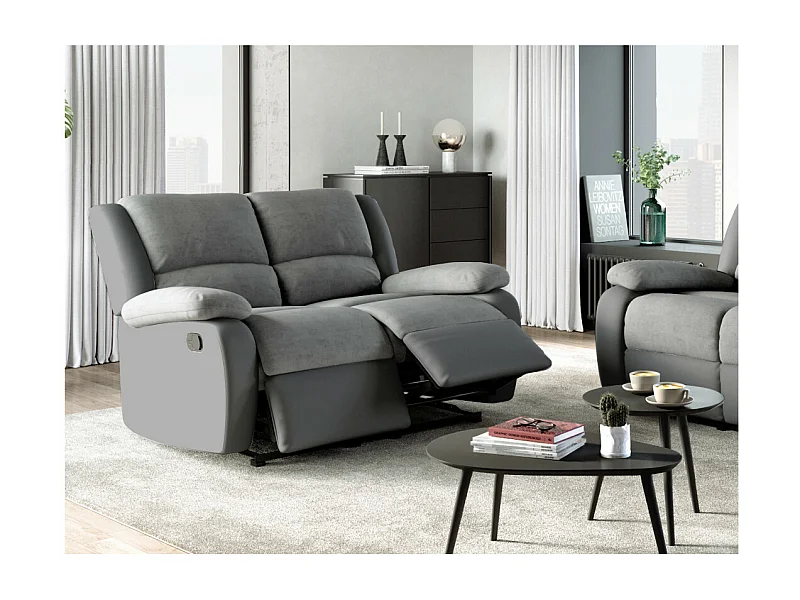 Canapé Relaxation 2 places Microfibre et Simili Léo - Gris - L143 x 93 x 96cm - Loungitude