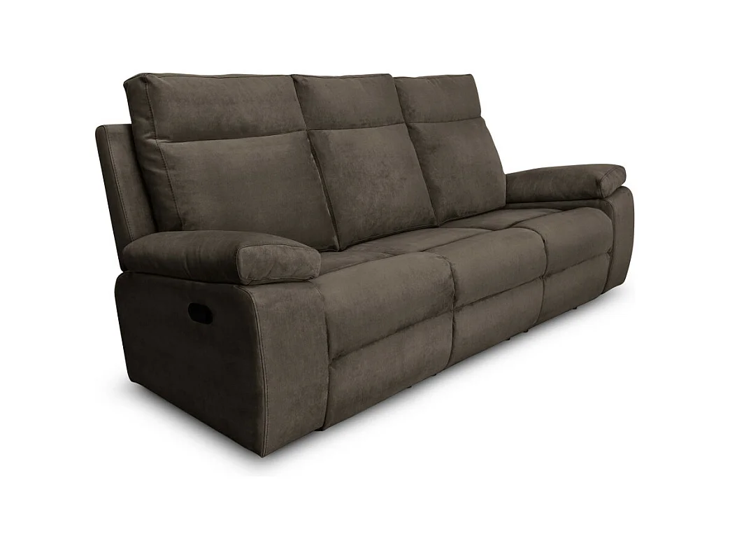 Canapé de relaxation manuel 3 places en tissu Houda - Taupe - L235 x 93 x 105cm - Loungitude