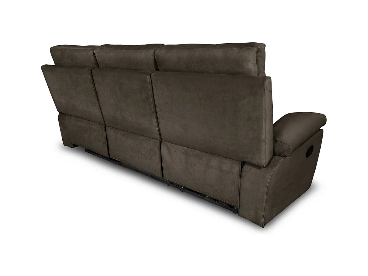 Canapé de relaxation manuel 3 places en tissu Houda - Taupe - L235 x 93 x 105cm - Loungitude