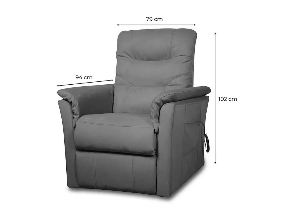 Fauteuil de relaxation Anabel électrique et releveur en tissu gris - L79 x 94 x 102cm - Loungitude