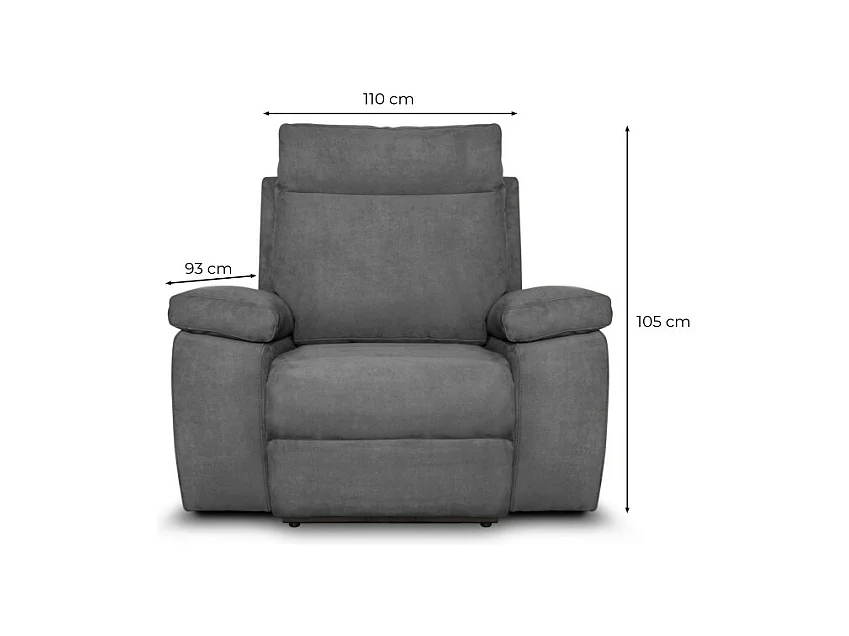 Fauteuil de relaxation manuel Houda en tissu - Gris - L110 x 93 x 105cm - Loungitude