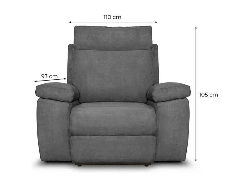 Fauteuil de relaxation manuel Houda en tissu - Gris - L110 x 93 x 105cm - Loungitude